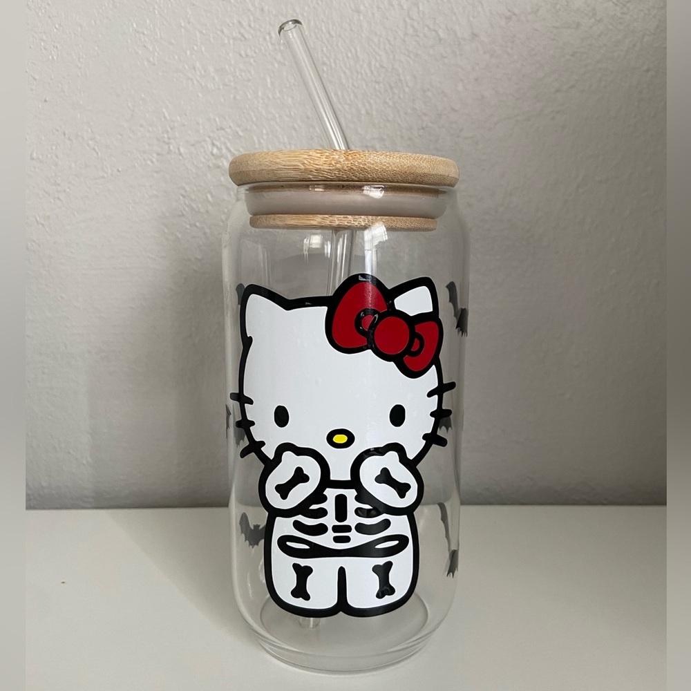Custom Name Halloween Skeleton Hello Kitty Cup